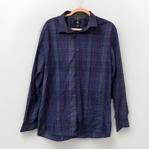 Calvin Klein Mens Large Plaid Long Sleeve Button Down Dress Shirt
